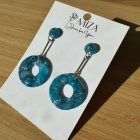 2 in 1 fánk alakú fülbevaló - türkiz kék márvány hatású lakkozott