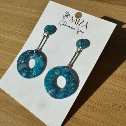 2 in 1 fánk alakú fülbevaló - türkiz kék márvány hatású lakkozott