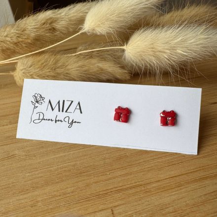 Mini ajándék doboz bedugós fülbevaló - piros-arany