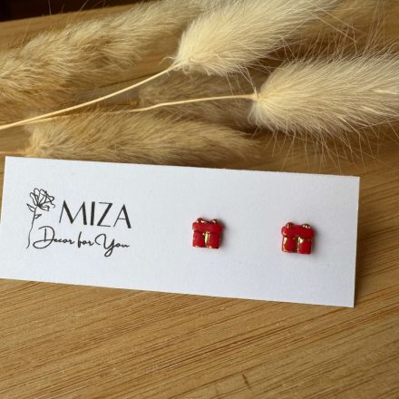 Mini ajándék doboz bedugós fülbevaló - piros-ezüst