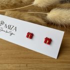 Mini ajándék doboz bedugós fülbevaló - piros-ezüst