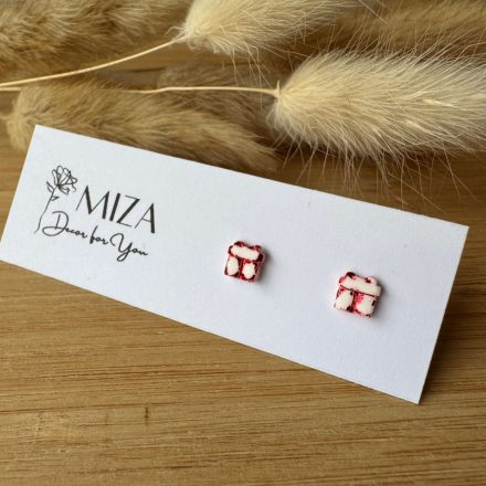Mini ajándék doboz bedugós fülbevaló - fehér-piros