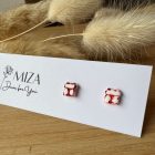 Mini ajándék doboz bedugós fülbevaló - fehér-piros