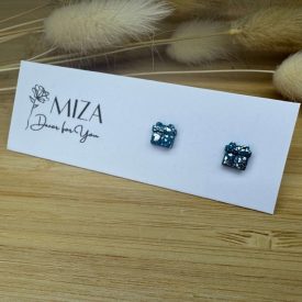 Mini ajándék doboz bedugós fülbevaló - petrol - ezüst