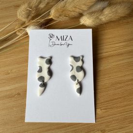 Macska bedugós fülbevaló - szürke - fehér tarka