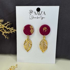 Burgundi - arany - levél textúrált - levél fityegővel