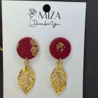 Burgundi - arany - levél textúrált - levél fityegővel