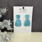 2 részes tompa trapéz fülbevaló - türkizkék márvány mintás