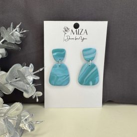   2 részes tompa trapéz fülbevaló - türkizkék márvány mintás