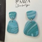 2 részes tompa trapéz fülbevaló - türkizkék márvány mintás