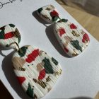 2 részes tompa trapéz fülbevaló - fehér - piros, zöld, drapp, arany