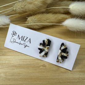   Fél virág bedugós fülbevaló - fekete-fehér-szürke-arany 2