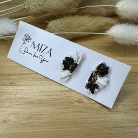 Fél virág bedugós fülbevaló - fekete - fehér - arany 1