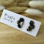 Fél virág bedugós fülbevaló - fekete - fehér - arany 2