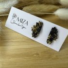 Fél virág bedugós fülbevaló - Fekete - arany