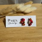 Fél virág bedugós fülbevaló - tarka (magenta-narancs - törtfehér - arany)