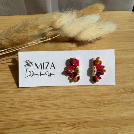   Fél virág bedugós fülbevaló - tarka (magenta-narancs - törtfehér - arany)