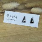 Fenyőfa bedugós fülbevaló - fekete - fehér - szürke  - arany