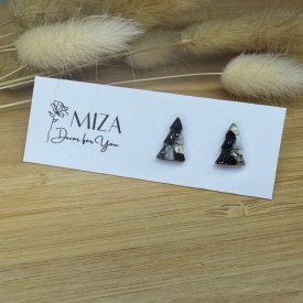   Fenyőfa bedugós fülbevaló - fekete - fehér - szürke  - arany