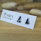 Fenyőfa bedugós fülbevaló - fekete - fehér - szürke  - arany