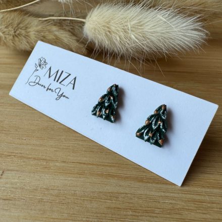 Karácsonyfa bedugós fülbevaló - arany pöttyökkel