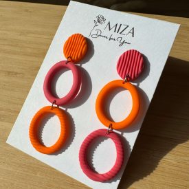 3 részes ovális fülbevaló - narancs - magenta