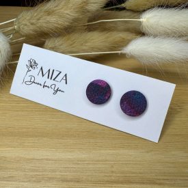   Közepes méretű pötty bedugós fülbevaló - lila-tarka, bőr textúrával
