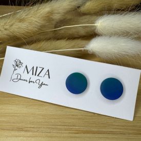   Közepes méretű pötty bedugós fülbevaló - navy blue-smaragd színátmenetes