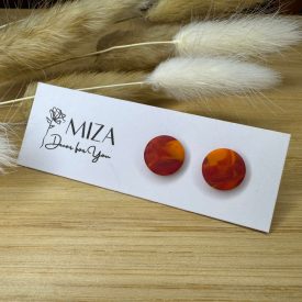   Közepes méretű pötty bedugós fülbevaló - piros-sárga márvány mintás