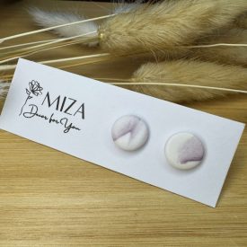   Közepes méretű pötty bedugós fülbevaló - halvány lila - fehér