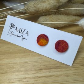   Közepes méretű pötty bedugós fülbevaló - piros-sárga márvány mintás, bőr textúrával