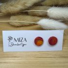 Közepes méretű pötty bedugós fülbevaló - piros-sárga márvány mintás, bőr textúrával