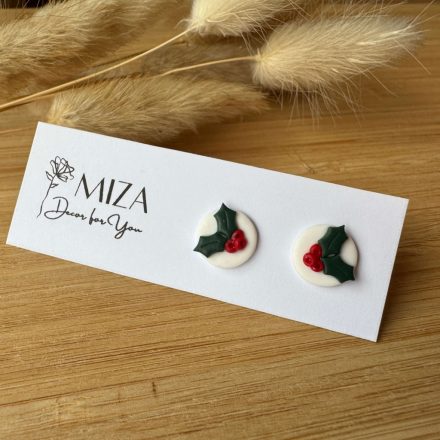 Közepes méretű pötty bedugós fülbevaló - magyal díszítéssel