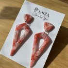 2 részes lándzsa alakú fülbevaló - korall - márvány hatású - lakkozott