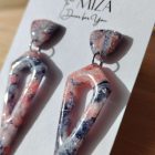 2 részes lándzsa alakú fülbevaló - tarka - márvány hatású - lakkozott