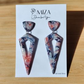   2 részes lándzsa alakú fülbevaló - tarka - márvány hatású - lakkozott