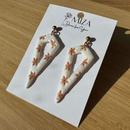 2 részes lándzsa alakú fülbevaló - fehér - arany hópelyhes