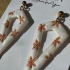 2 részes lándzsa alakú fülbevaló - fehér - arany hópelyhes