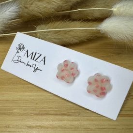   Mancs bedugós fülbevaló - opál fehér - rózsaszín pöttyös