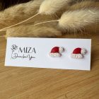 Mikulás sapi bedugós fülbevaló - piros-fehér