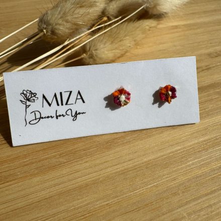 Mini virág bedugós fülbevaló - tarka (magenta, narancs, bézs)
