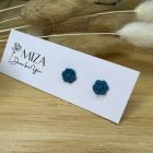 Mini virág bedugós fülbevaló - petrolkék