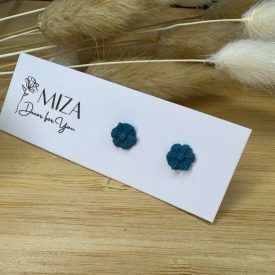 Mini virág bedugós fülbevaló - petrolkék