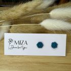 Mini virág bedugós fülbevaló - petrolkék