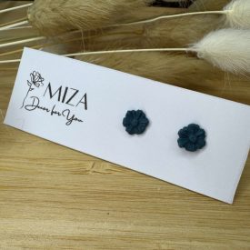 Mini virág bedugós fülbevaló - sötét petrolkék