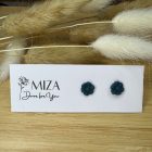 Mini virág bedugós fülbevaló - sötét petrolkék