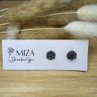 Mini virág bedugós fülbevaló - sötét ezüst