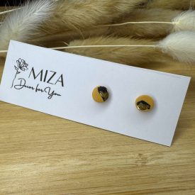 Mini pötty bedugós fülbevaló - mustár - fekete - arany