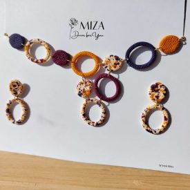   Ovális fánk nyaklánc fülbevalóval - Fürjtojás kollekció - füge