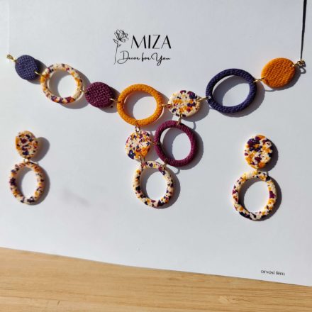 Ovális fánk nyaklánc fülbevalóval - Fürjtojás kollekció - füge